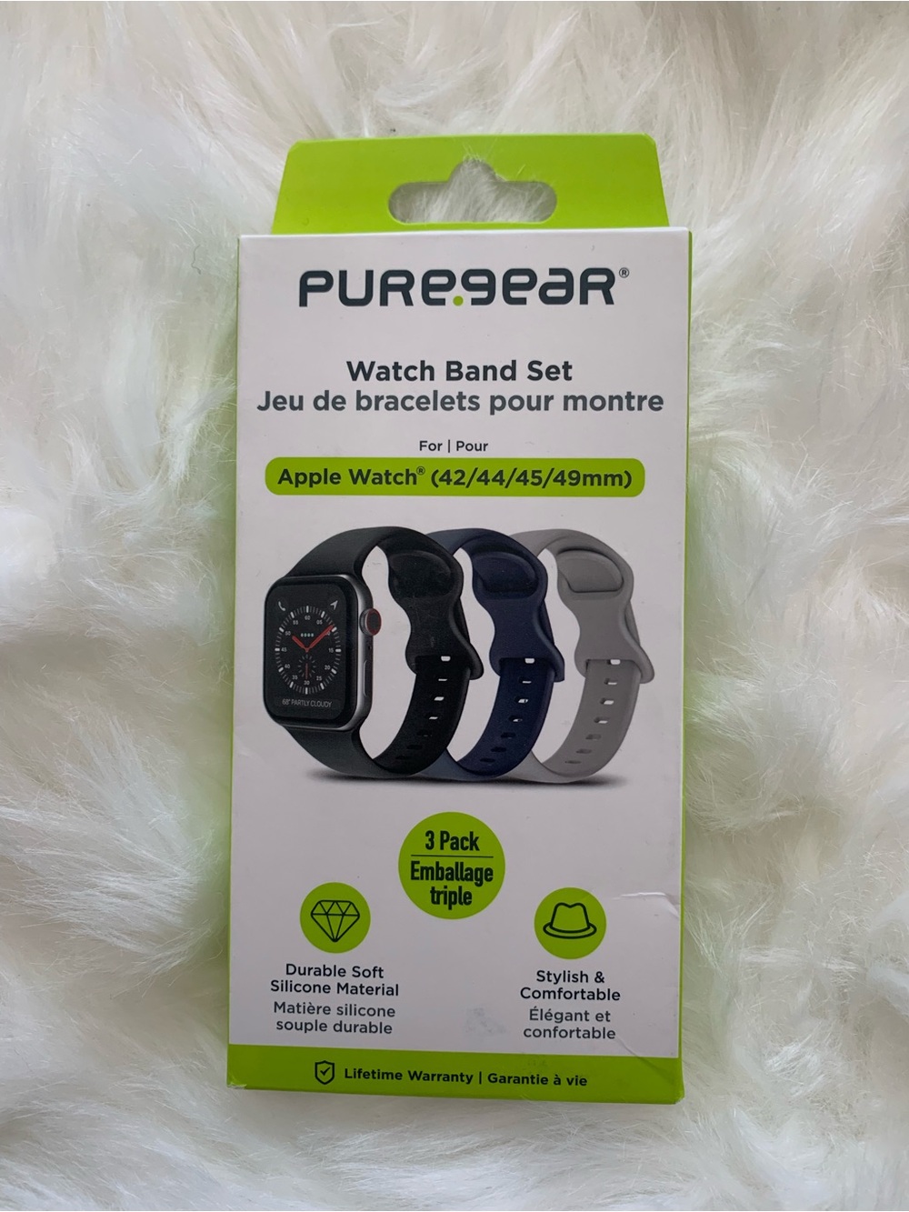 3-Pack Silicone Watch Band Set for Apple Watch in Black, Navy, Gray